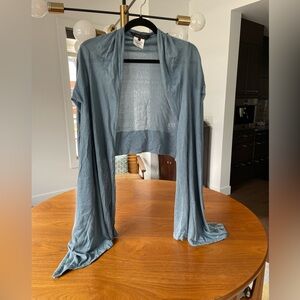 BCBGMaxAzria Blue Silk-Cashmere Quiet Luxury Open Front Cardigan ballet wrap